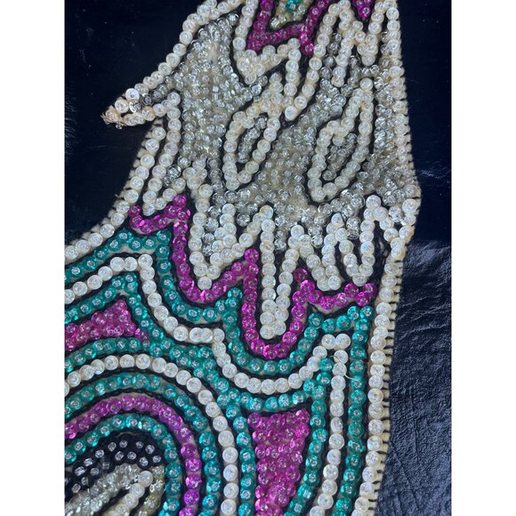 Huge Handmade Beaded Rooster Chicken Sequins 23" Tall Applique  Sparkle Colorful - Picture 3 of 9